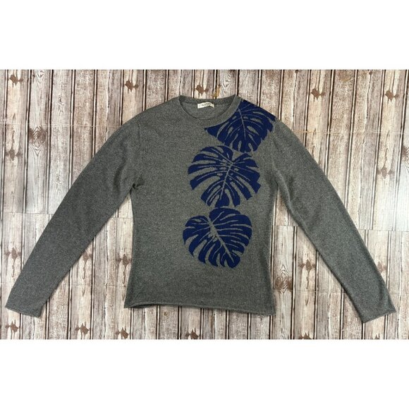 Valentino Leaf Intrasia Cashmere Sweater size small color grey blue made Italy - Picture 1 of 5
